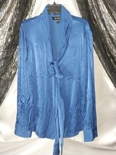 VTG RAYON SATIN BOW NECK KANE BUTTON UP OFFICE SECRETARY BLOUSE 80S IMPORT 40