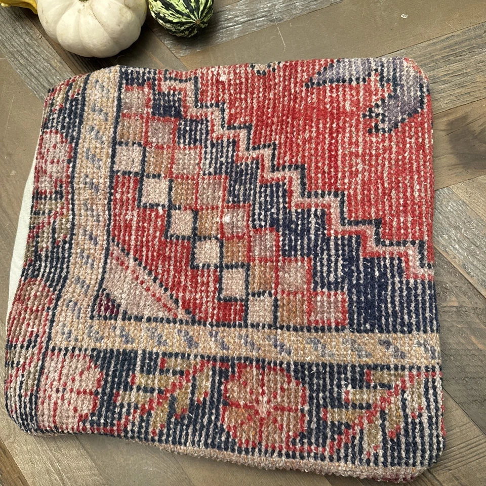 Vintage Turkish Rug Pillow, Boho Decor Pillow Case, Throw Rug Pillow, 16x16 inc - Image 3 of 4