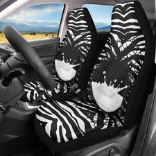 2pc Car Front Seat Covers Cow Zebra Blackwhite Pink Print Universal Seat Cushion