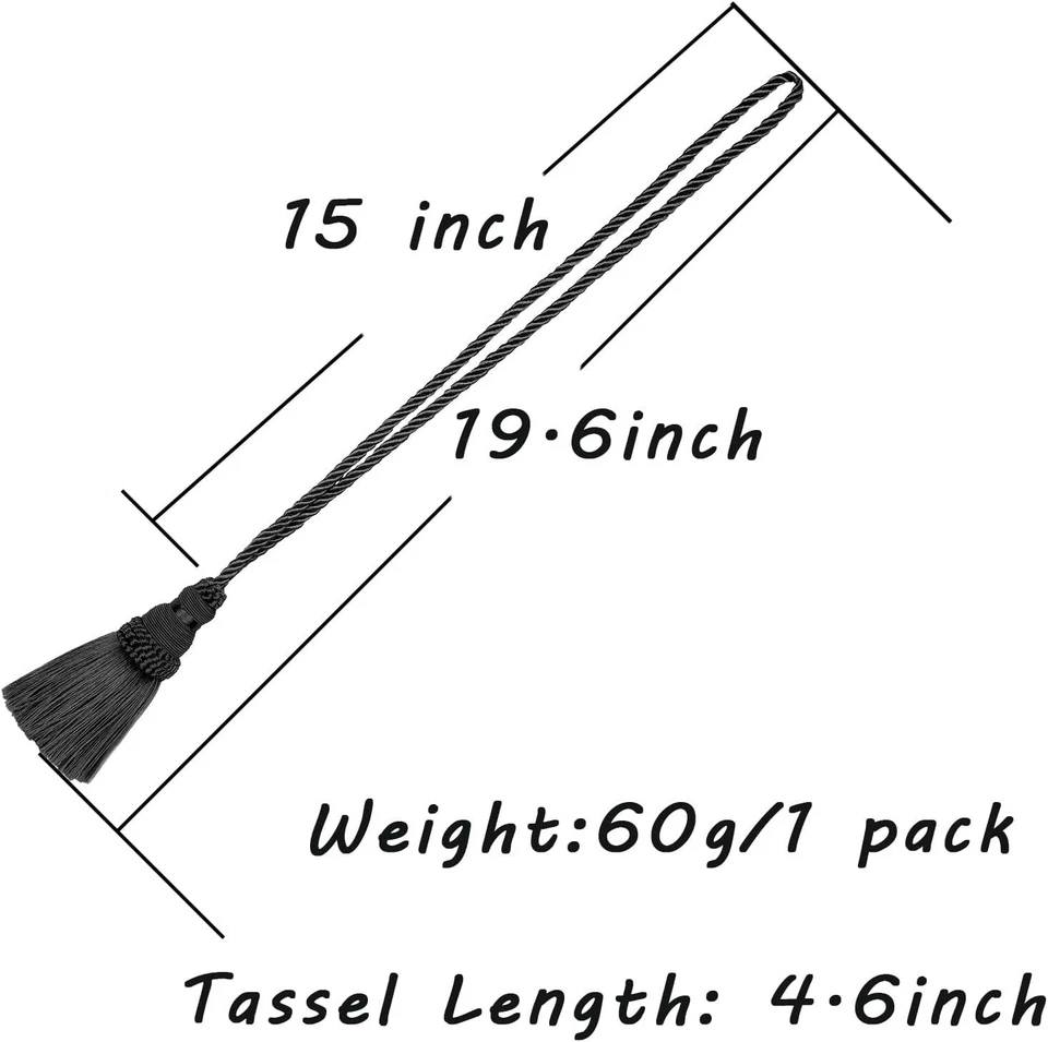 Paquete de 2 borlas de cuerda con corbatas de cortina negras hechas a mano soportes decorativos para cortinas Foto 2 de 4