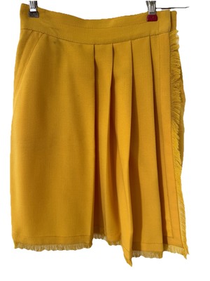 Gianni Versace Womens 42 IT Small 6 US SKIRT Yellow Knit Wrap Pleated Wool Lined