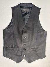Wilsons Men's Black Leather Vest Button Front Pockets V-Neck Size S