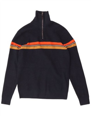 Marks & Spencer Herren Zip Neck Pullover Sweater Medium Navy Blau Colourblock ST03