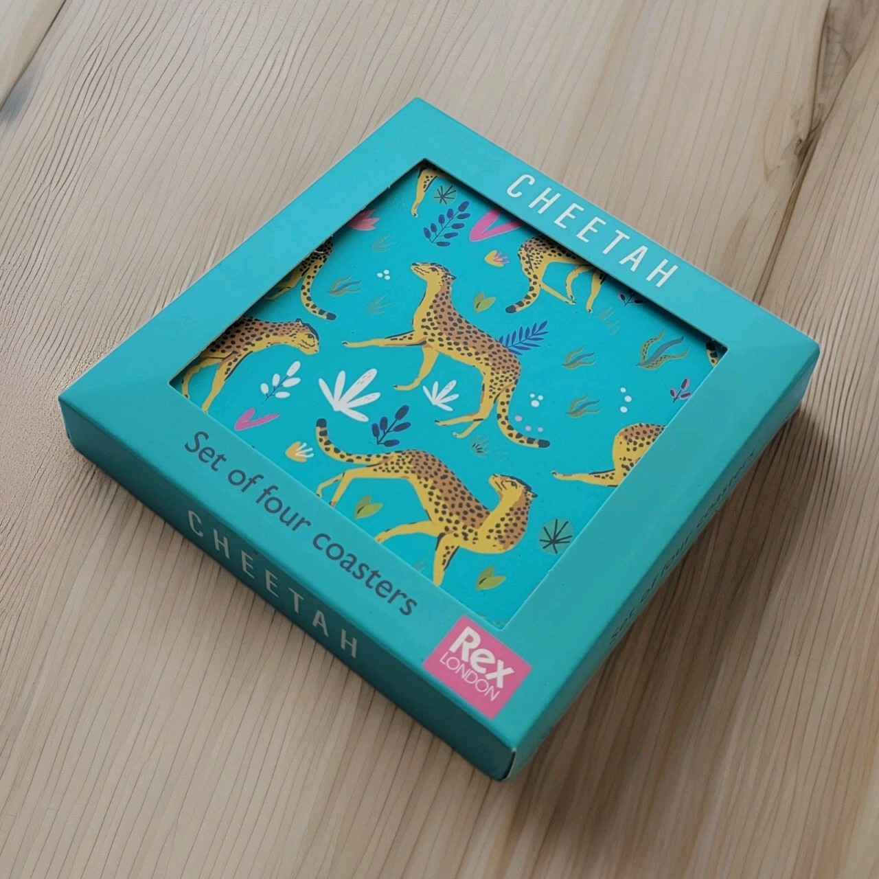 Cheetah Coasters Rex London Set of 4 Turquoise Cork Backed Square Drinks Mats