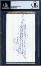 Joe Foss Beckett BAS Autograph 3x5 Index Card AFL Medal Honor Signed