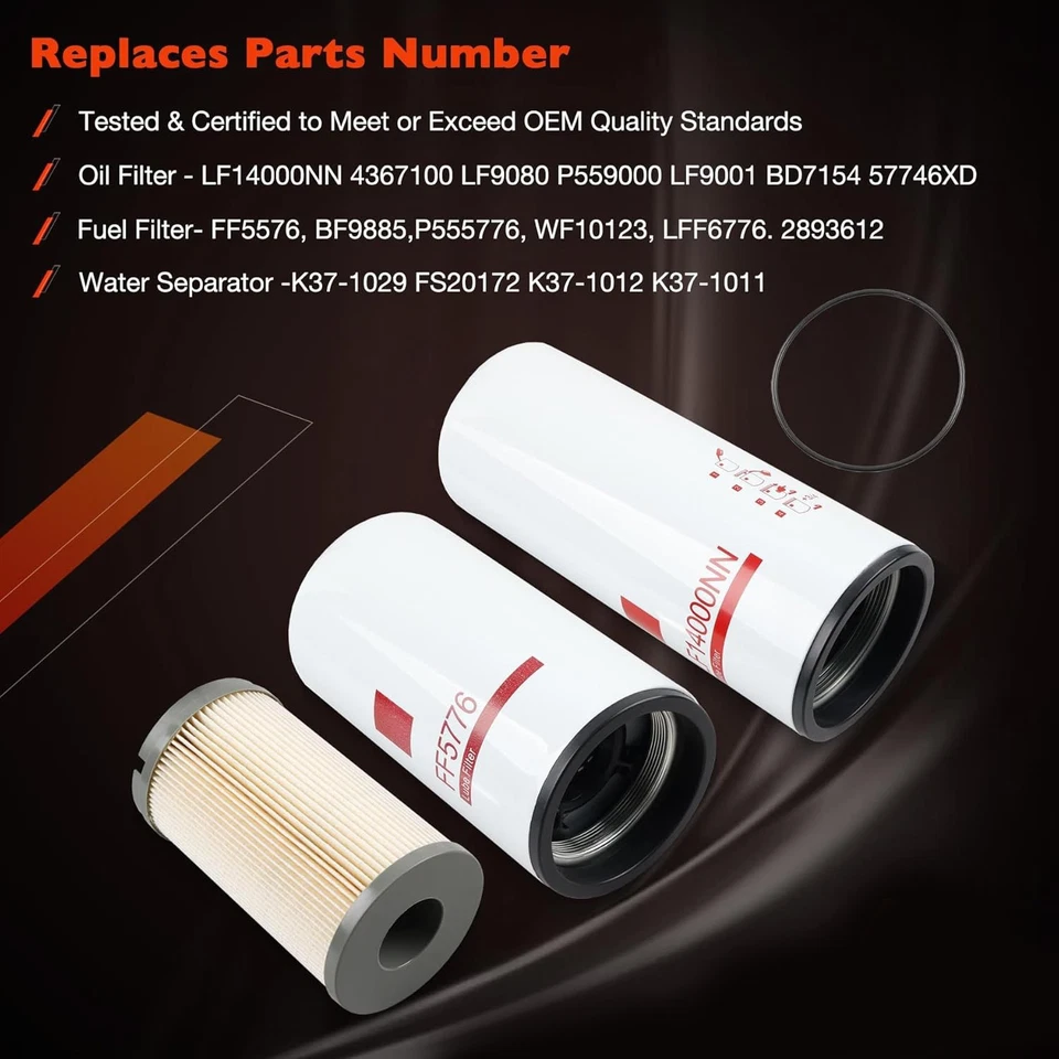 Filtros de combustible de aceite LF14000NN FF5776 K37-1029 para Kenworth T680 T880 Peterbilt 389 Foto 3 de 4