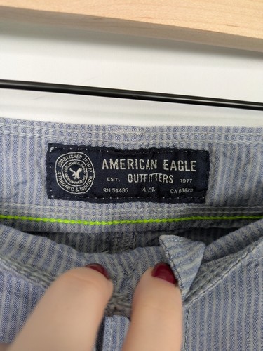 American Eagle Mens Shorts 33 Classic Striped Cotton Cargo Pockets Nautical - Picture 2 of 7