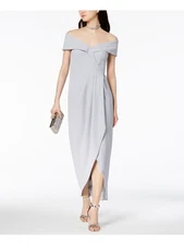 XSCAPE Womens Gray Tulip Hem Lined Short Sleeve Maxi Sheath Dress Plus 22W