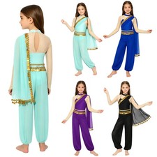 Girls Jumpsuit Carnival Pants Outfit Sequins Cosplay Set Stage Dance Bodysuit