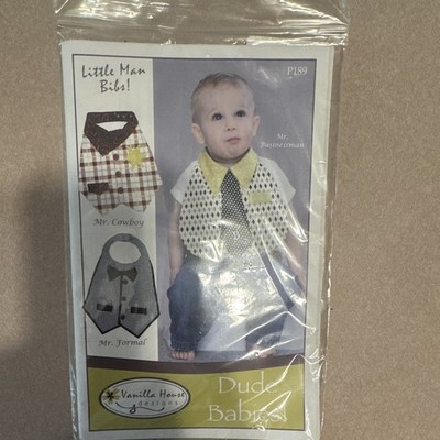 Vanilla House Designs Dude Babies Little Man Bib Sewing Pattern P189 Uncut 6-18M