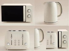 Cream Textured 1.7L Kettle 4-Slice Toaster 17L Microwave Kitchen Set