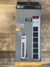 Commercial Electric Metal Surge Protector 8 Ft Cord 6 Outlet 700 Joule Gray