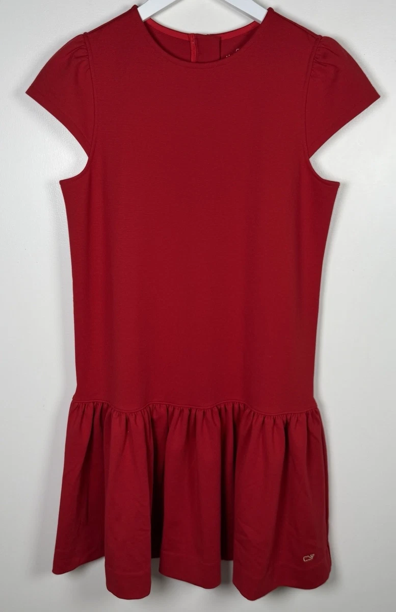 Vineyard Vines Big Kids Girls Size Large Maxine Red Ponte Dress Gold Sequin Bow