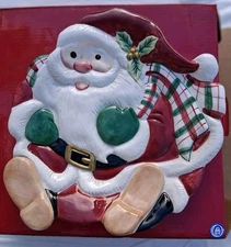 Fitz And Floyd Plaid Christmas Santa Canape Plate Collectible Plate Boxed