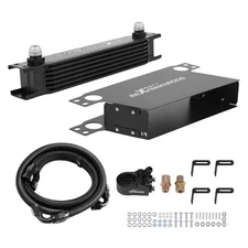 7 Row Oil Cooler Kit Universal 10AN w/Hoses Filter Adapter Aluminum Black