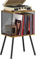Record Player Stand with Storage up to 100 Albums, Retro Small Vinyl Record Hold