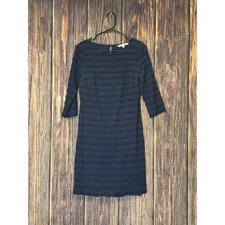 Trina Turk Dress Womens 6 Navy Blue Textured Striped Sheath Elegant Workwear