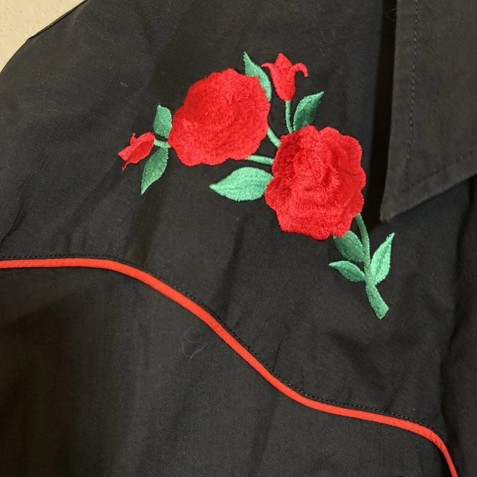 Ely Cattleman American Roses Western Ranch Camisa Hombre XL Negro Botón a Presión Foto 4 de 4