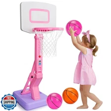 Toddler Pink Basketball Hoop Indoor Outdoor Age 1-3, Adjustable Kids Basketba