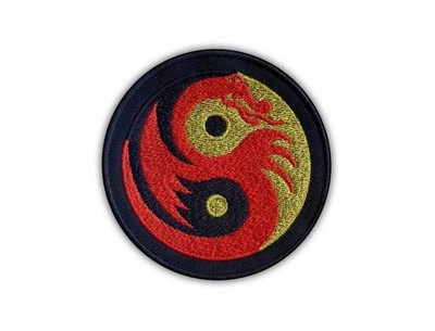 Yin Yang gold-schwarz mit rotem Drachen Aufnäher/Abzeichen bestickt