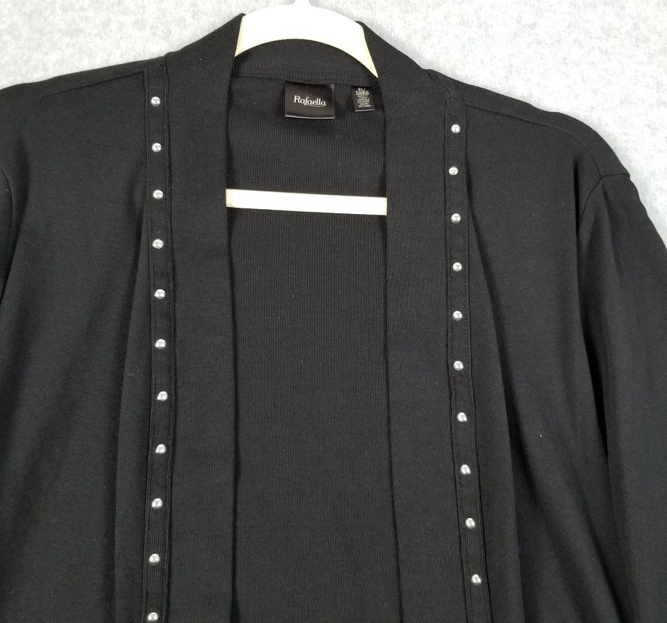 Cárdigan Suéter Rafaella Mujer Extra Grande XL Negro Manga 3/4 Frente Abierto Elástico Foto 2 de 4