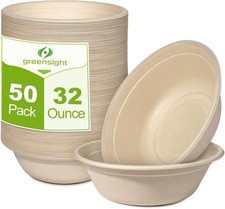 Large Disposable Paper Bowls 32oz - 50 Pack Heavy Duty Compostable for Hot an...
