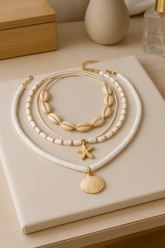 Shell Necklace Adjustable Cowrie Beads – Beach Boho Surfer Choker Handmade - Picture 2 of 4