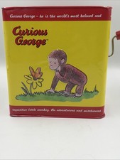 Curious George Tin Jack in the Box Toy Red Yellow Monkey Animated Fun