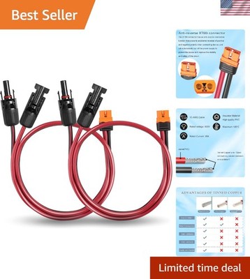Durable 2FT Solar Panel to XT60i Cable - Male-to-Male Connection with Low Loss