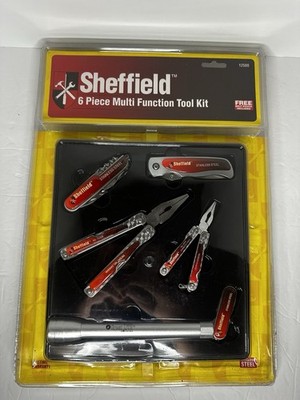 NEW Sheffield 6 Pc Tool Kit 3 Pocket Knife 2 Multi Tool & Flashlight