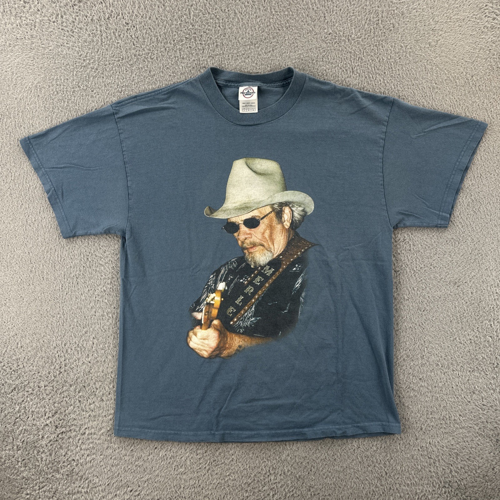 Vtg Delta Mens Large Blue Shirt Merle Haggard Graphic Print Country Music Tee