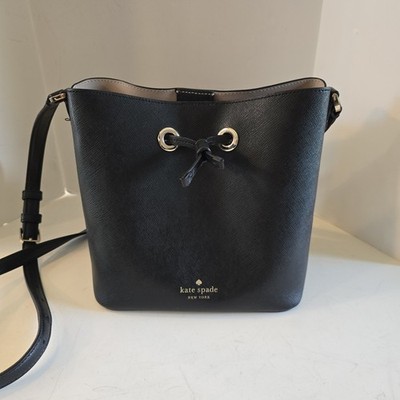 Kate Spade Sadie Leather Bucket Bag Crossbody Black with Pouch K6178 Brand New