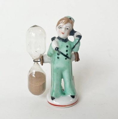 Vtg Bellboy Bellhop Egg Timer Hour Glass Man Hotel  Figurine Porcelain Old Japan