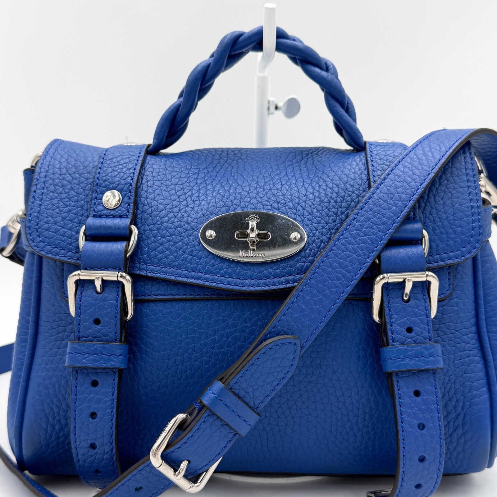 Mulberry Alexa Handbag Tote Bag Turn Lock 2-Way Leather Blue Women's Authentic