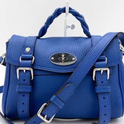 Mulberry Alexa Handbag Tote Bag Turn Lock 2-Way Leather Blue Women's Authentic