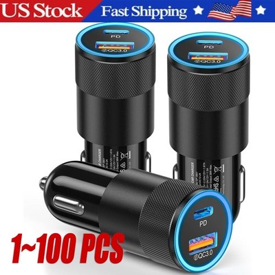 Dual USB PD Type-C Car Charger 30W Fast Adapter For iPhone 14 13 11 Pro Max lot
