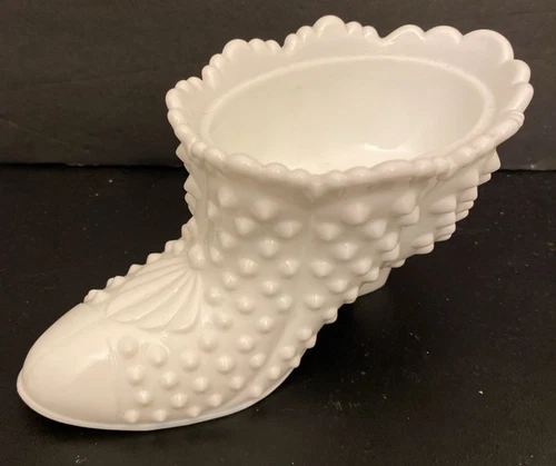 VTG Fenton White Milk Glass Hobnail Victorian Shoe Slipper jewelry candy