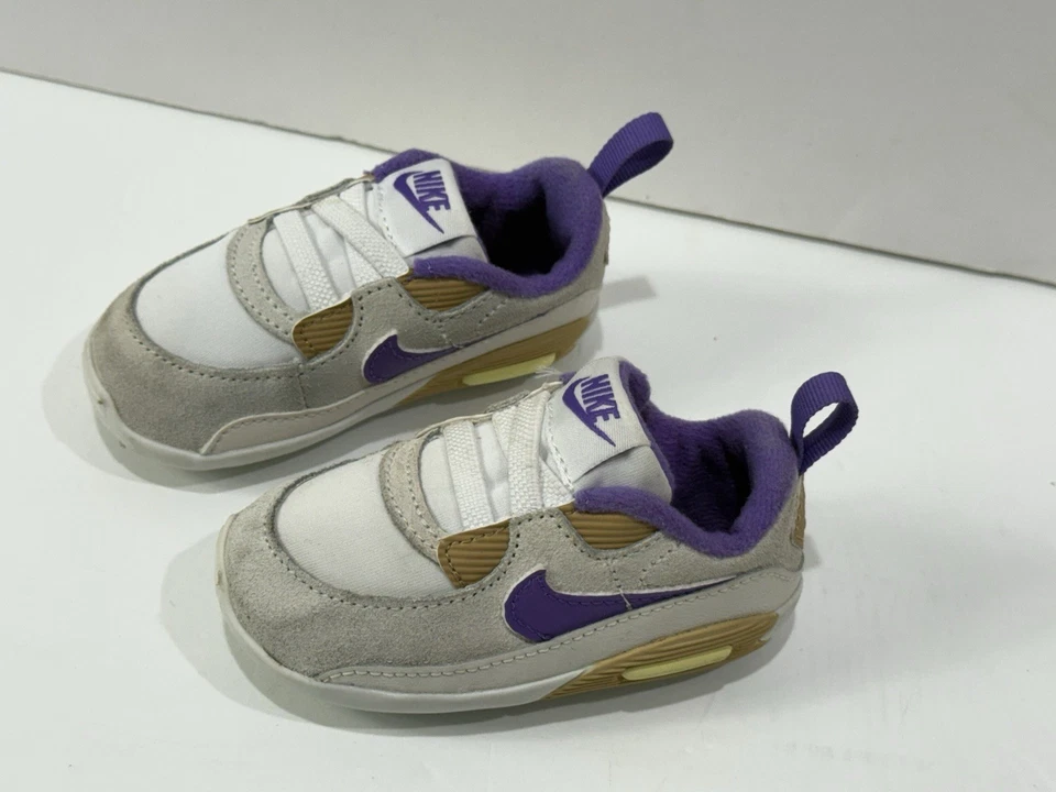 Nike Max 90 Crib Infant Girls Size 4 White/Phantom/Gum Yellow/Action Grape Shoes - Image 3 of 4
