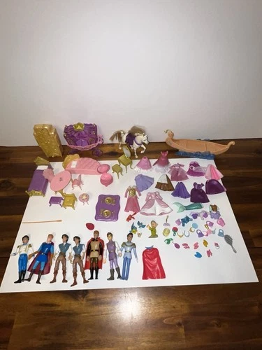Disney Princess polly pocket Lot Prince tiny mini dolls Dresses Carriage