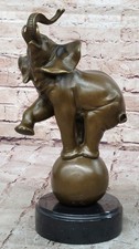 Circus Elephant Balancing on a Ball Bronze Sculpture Statue Art on Marble Base