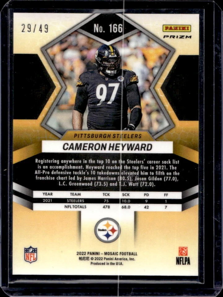2022 Mosaic Cameron Heyward Purple #29/49 Steelers - Image 2 of 2