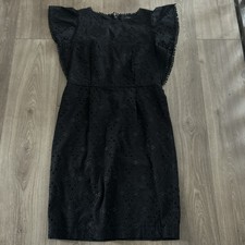 Ann Taylor black eyelet flutter sleeve sheath dress Sz 2