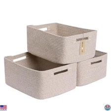 Large Woven Rope Storage Baskets, 3 Pack, 17x13x7.5”, Mixed Brown, Toy & Clothes