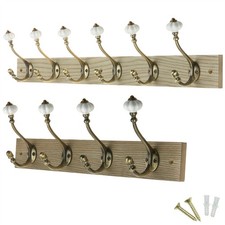 Victorian Wall-Mounted Coat Hook Rail – Wood & Ceramic Hooks for Coats & Bags