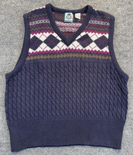 Vintage IZOD Men  s Size XL Argyle Cable Knit Sweater Vest Made Hong Kong Cotton