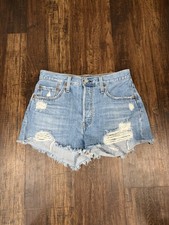 NWT Levi's Size 27 501 Original High Rise Denim Shorts Distressed Blue Pockets