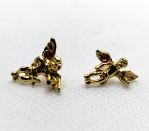 Authentic 2 Small Gold Plated Angel Pendants with Rubies, Both are About a 1/2" Tall