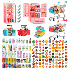 164Pcs Mini Shopping Cart Set - Metal Trolley for Dollhouse Play  Grocery