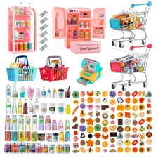164Pcs Mini Shopping Cart Set - Metal Trolley for Dollhouse Play & Grocery