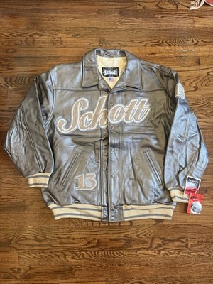 Vintage Schott Leather Jacket Mens 4XL White Varsity Bomber 1913
